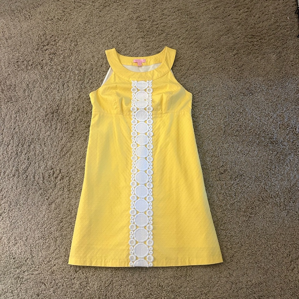 Lilly Pulitzer Bright Yellow Sleeveless Dress with White Lace Panel